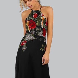 SHEIN Black halter floral dress